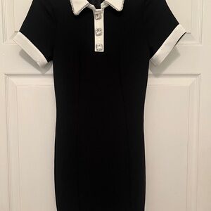 Fashion Nova Black Dress with White Embellished Collar